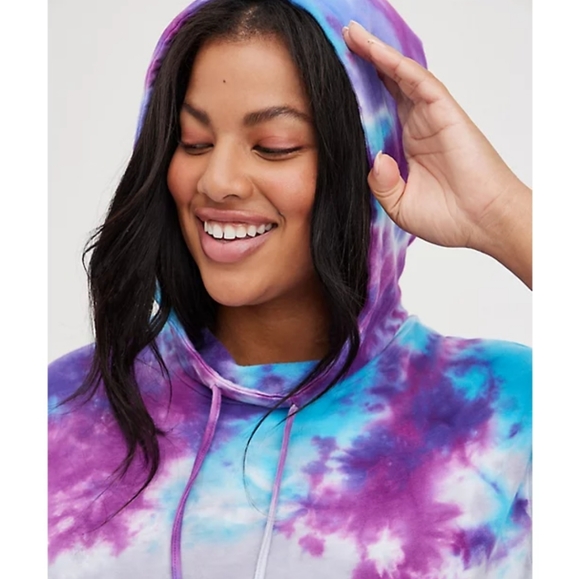 Torrid French Terry Blue & Purple Tie Dye Hoodie Dress NWT - Picture 3 of 10